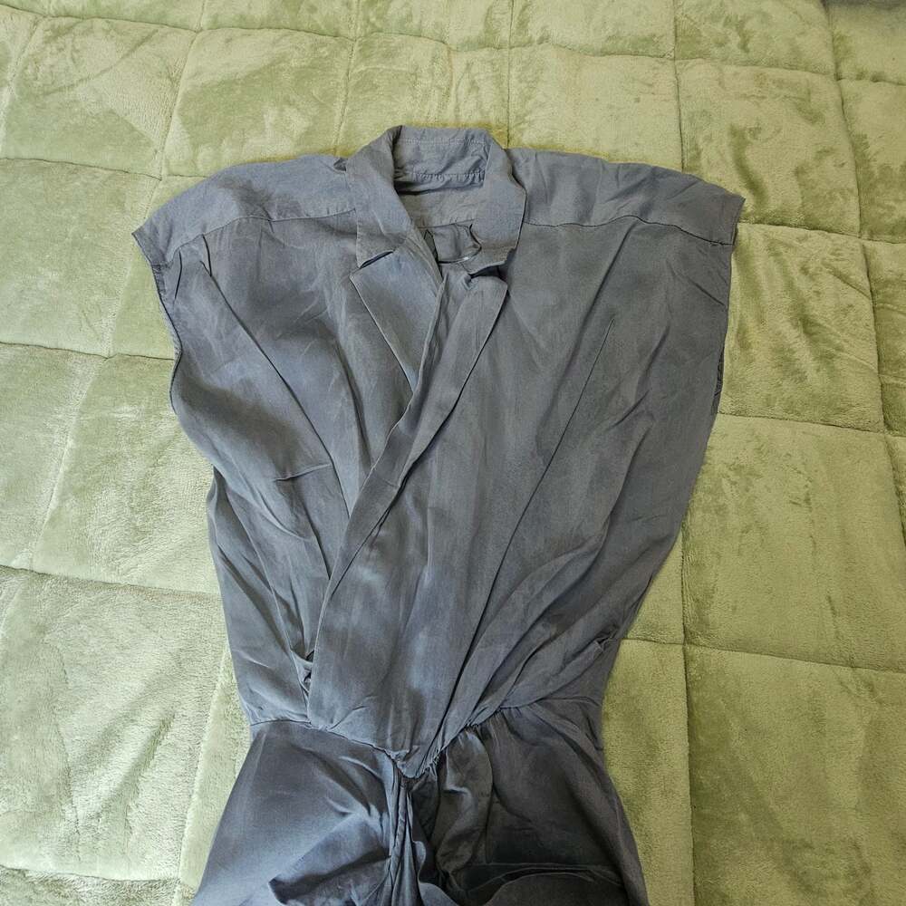 Zara Draped Midi Dress Blue Twist Waist Cap Sleeve Faux Wrap Women's Size M - Picture 8 of 10